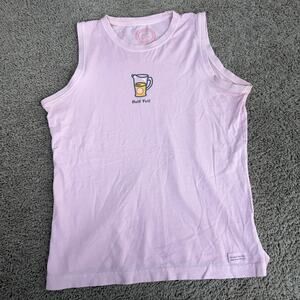 Life Is Good Tank Top Womens Medium Pink Half Full Lemonade Sleeveless Graphic